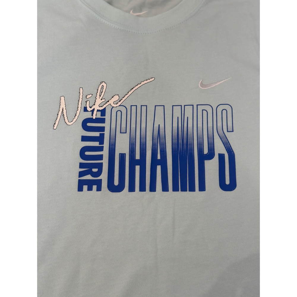 Nike Future Champs Light Blue Graphic T-Shirt Mens Short Sleeve Crewneck Tee - Picture 7 of 10